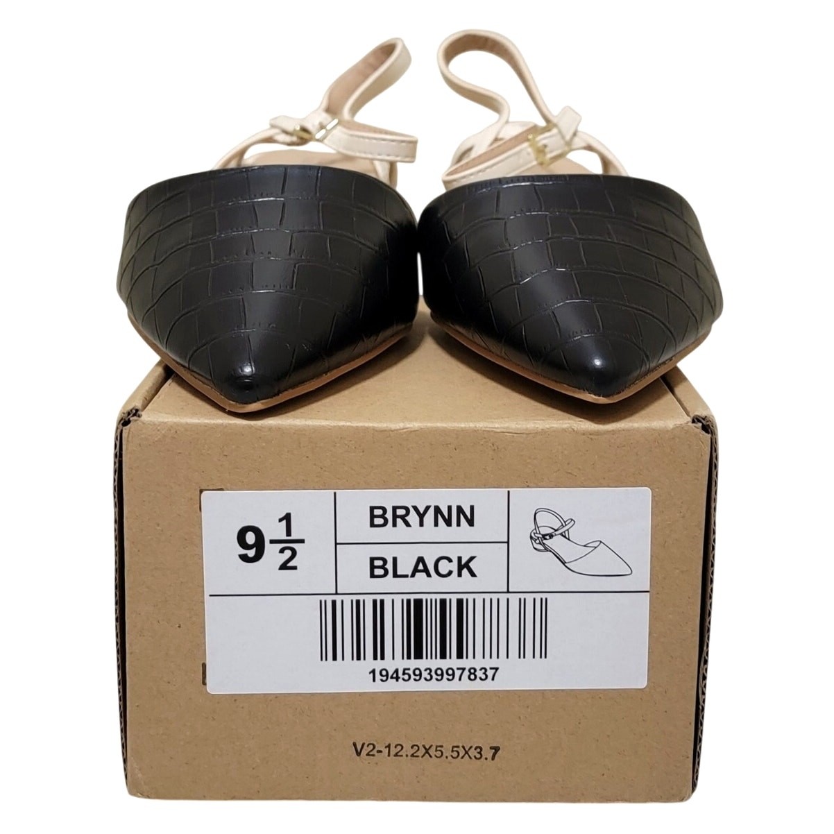 Journee Collection Brynn Pointed Toe Ankle Strap Flats Size US 9.5M Black White