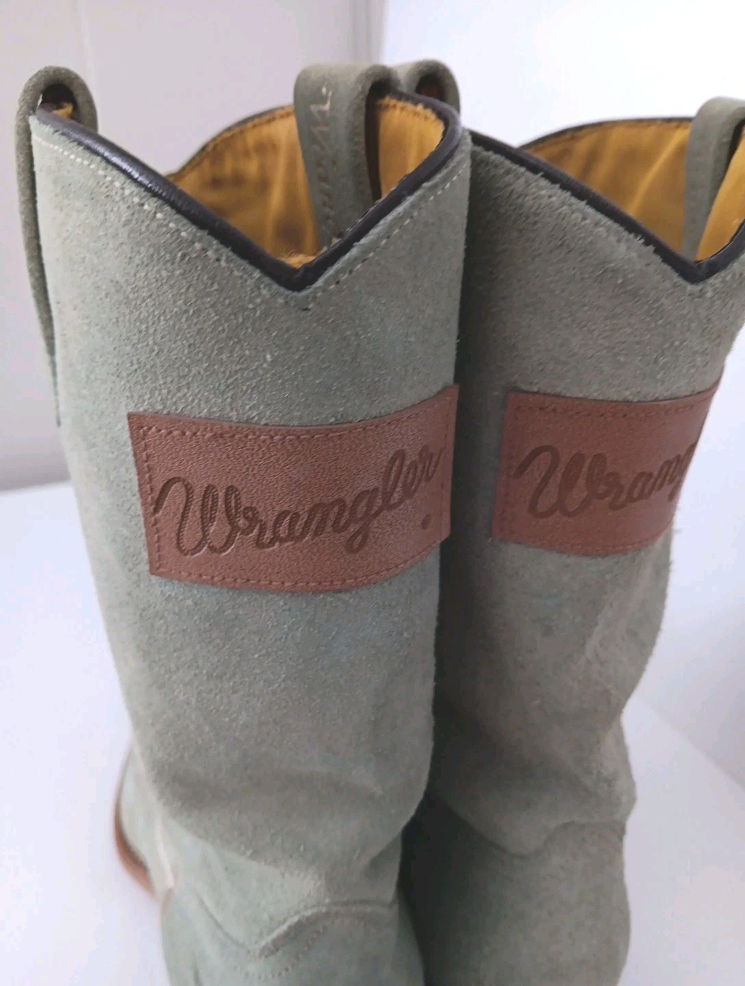 Vintage Wrangler Suede Boots Size 6 Womens Mint Green Western