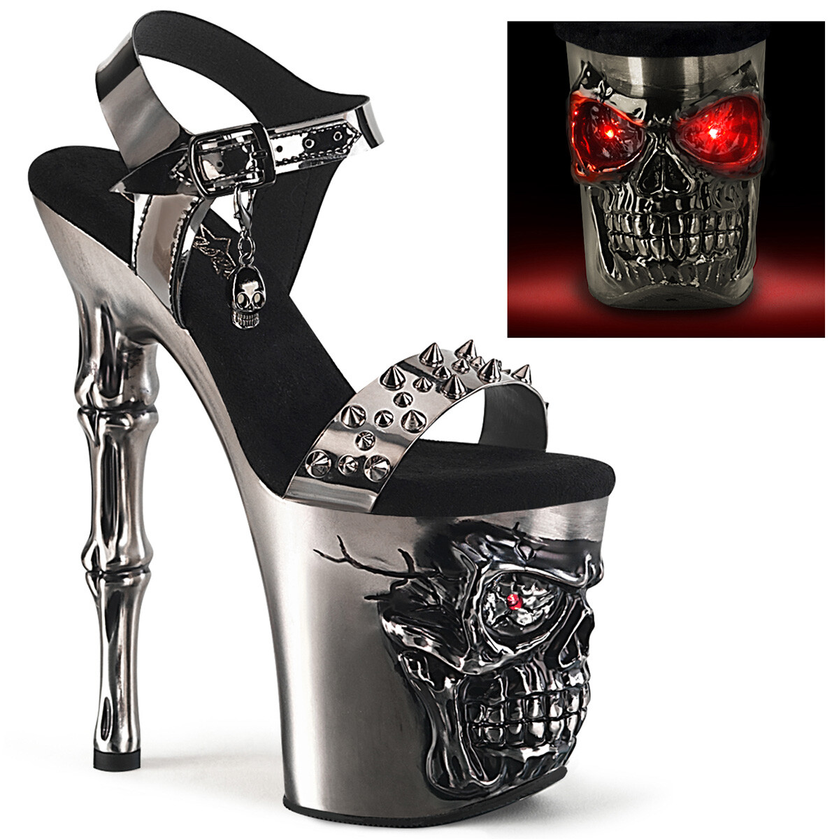 PLEASER RAPTURE-812-LT Women’s 8″ Finger Bone Heel Platform LED Strap Shoes