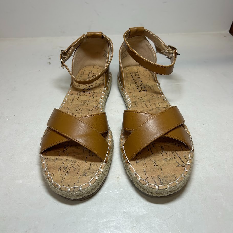 Journee Collection Womens 7.5 M Cognac Brown Lyddia Strappy Flat Sandals NIB PF6