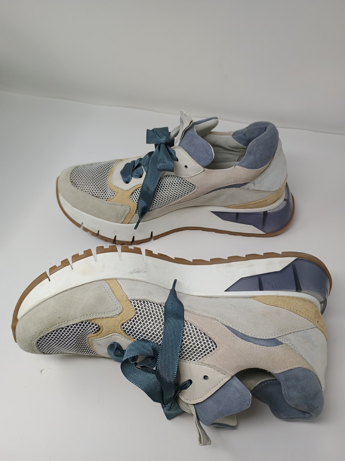 Softwaves Platform Sneakers Blue Tan Silver Camo Suede EU 39.5 US 8.5