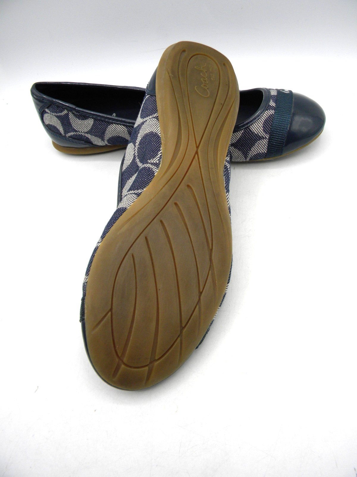 COACH Cecile Navy Signature C Canvas & Patent Leather Ballet Flats Size 5B