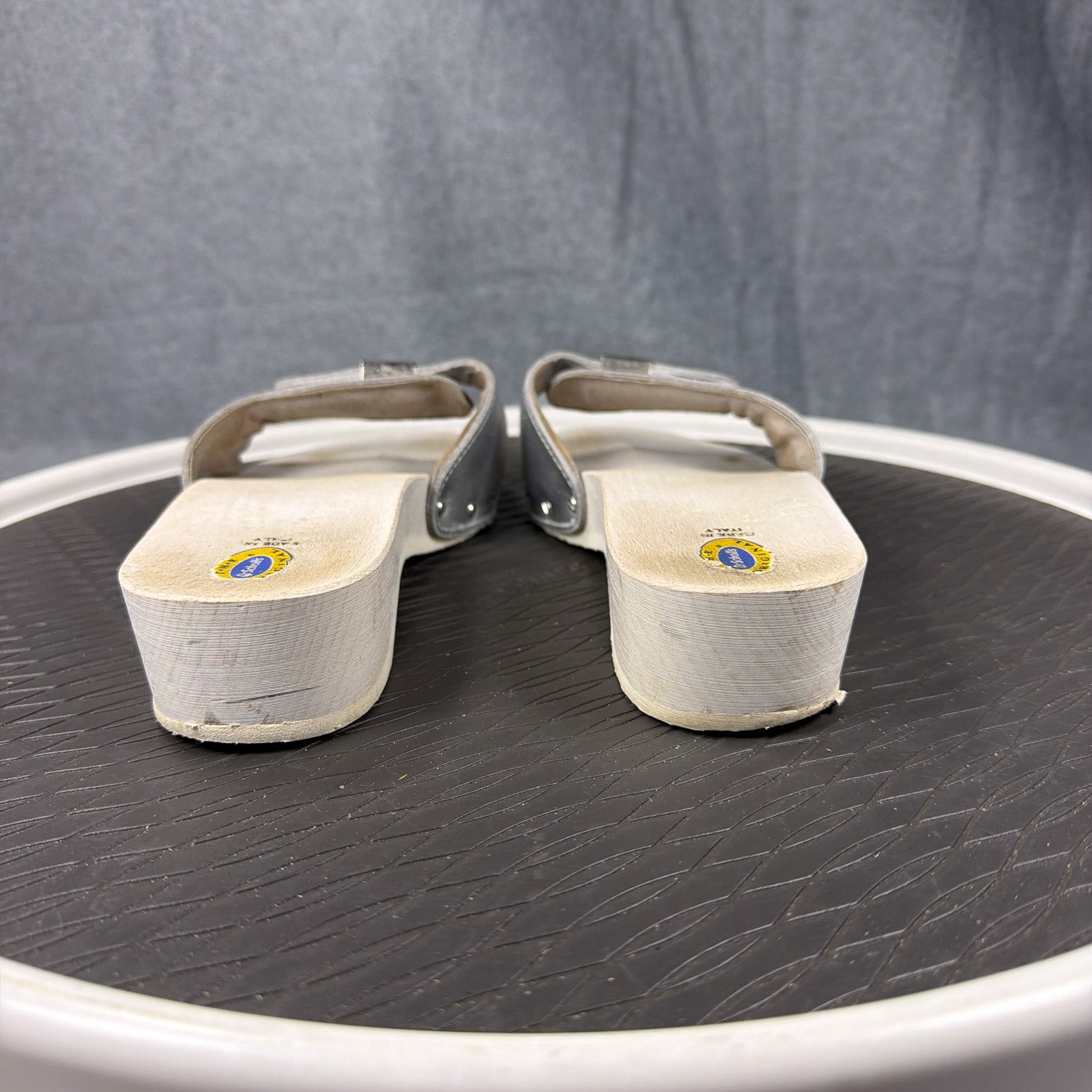 Dr Scholls Original Sandals Womens 6.5 Silver Platform Slides Buckle
