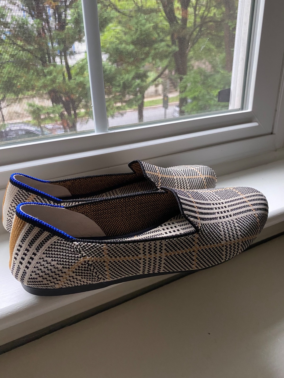 Rothy’s The Loafer Ivory Glen Plaid Slip On Washable Flats Women’s Size 7.5