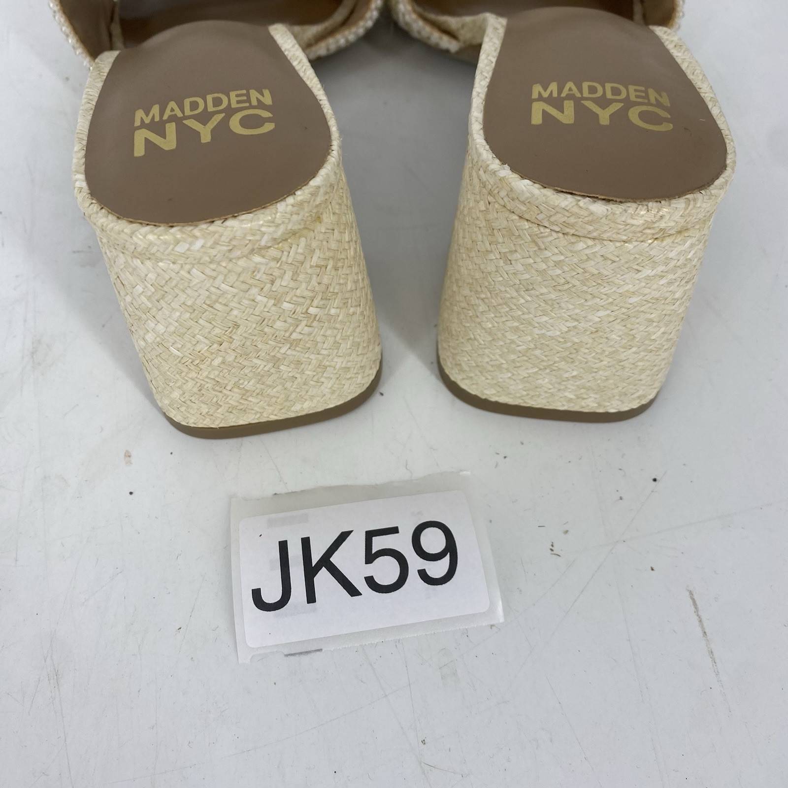 Madden NYC Tan Beaded Woven Block Heel Slides Size 11 NWOB Women’s Shoes