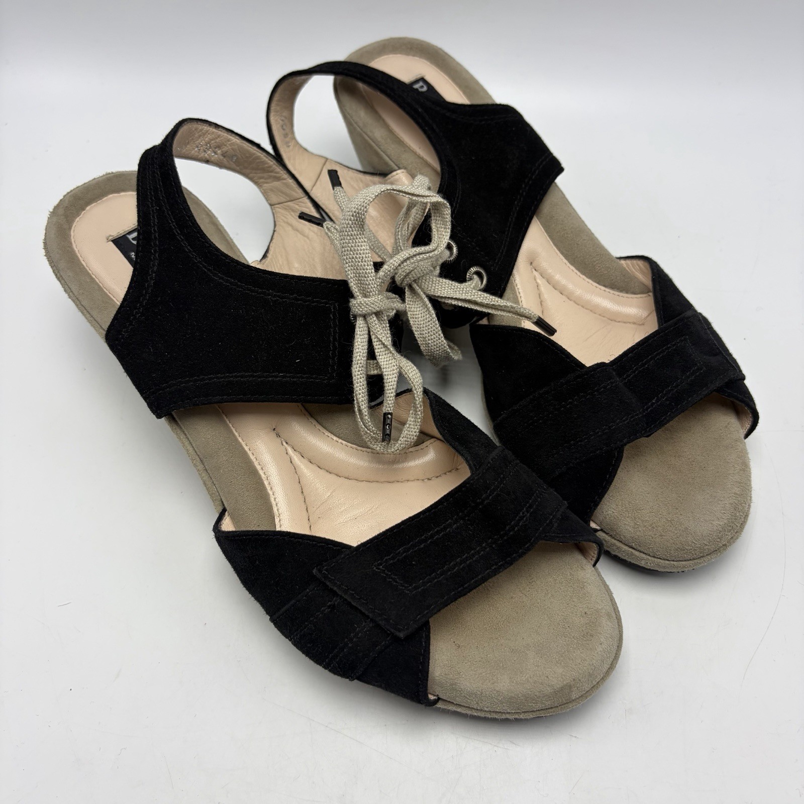 Beautifeel Wedge Sandals Womens 9 Black Suede Leather Tie EU 40 Israel Read