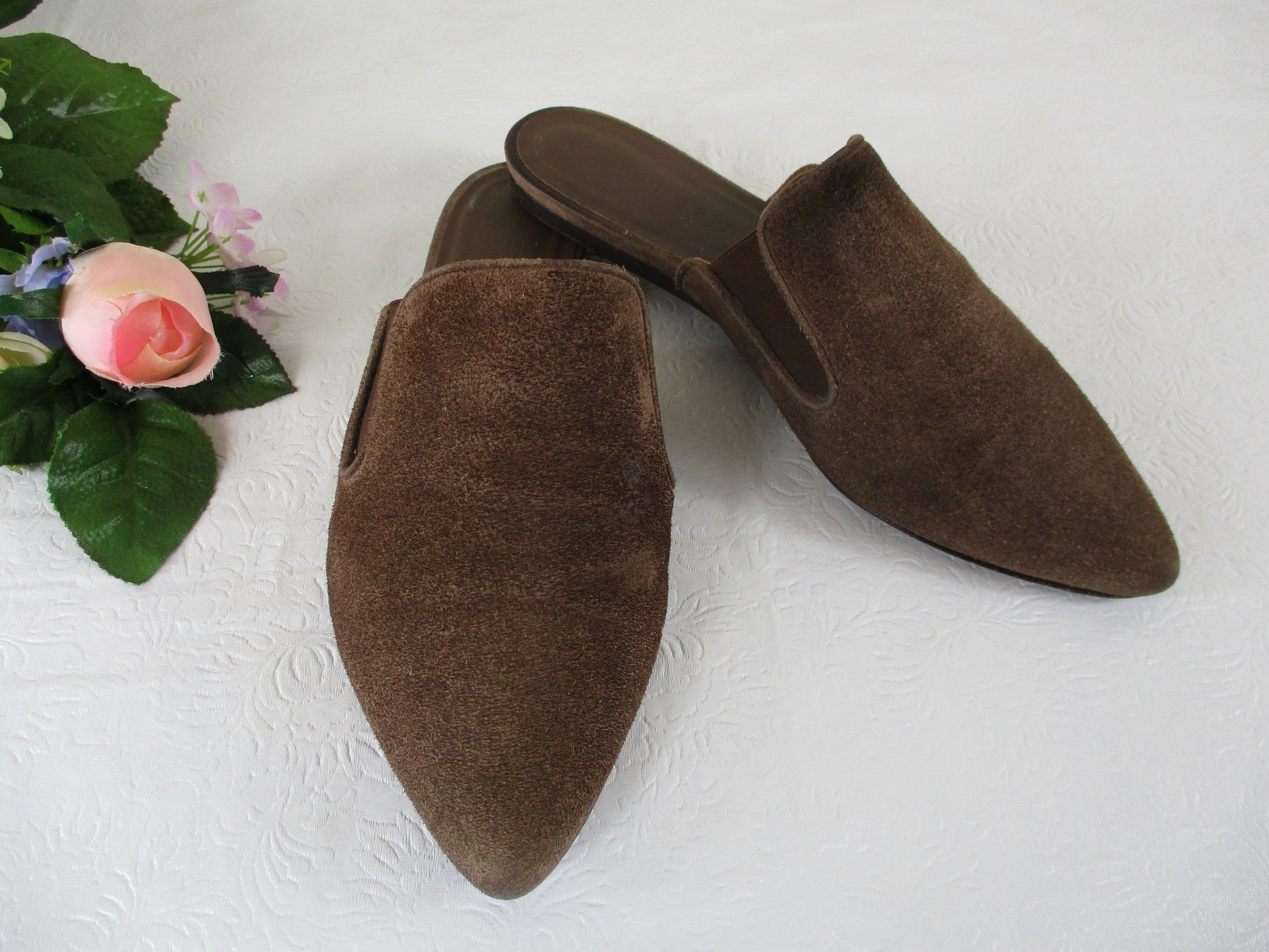 Jenni Kayne Brown Suede Pointy Toe Mules Italy size 37, Preloved, MSRP $395