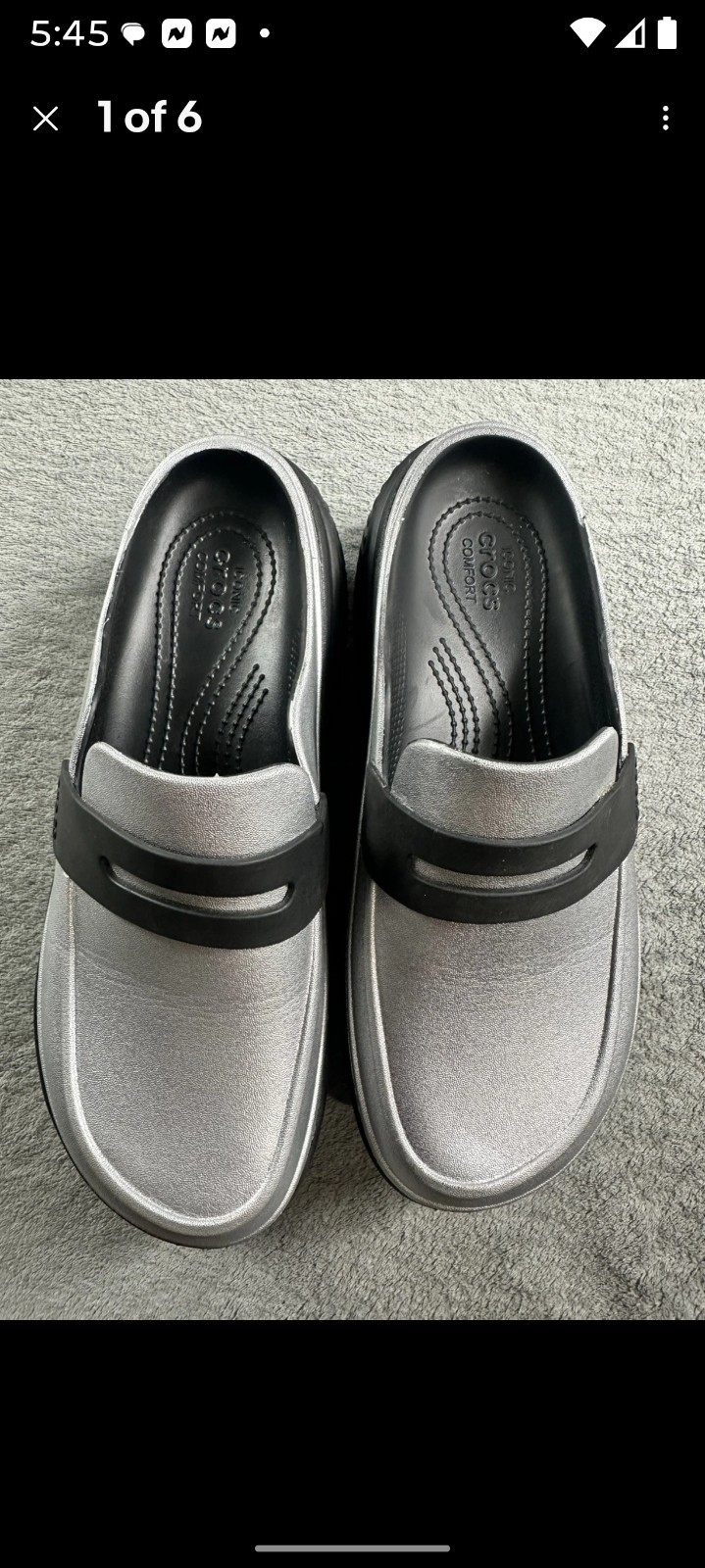 Crocs Stomp Shine grey/black Loafers Platform Slip On Sz Women 10 Iconic Comfort