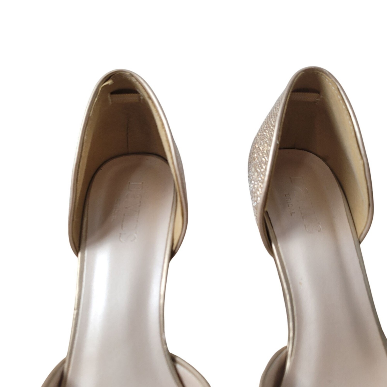 Davids Bridal Champagne Glitter Peep Toe Heels Womens Size 8