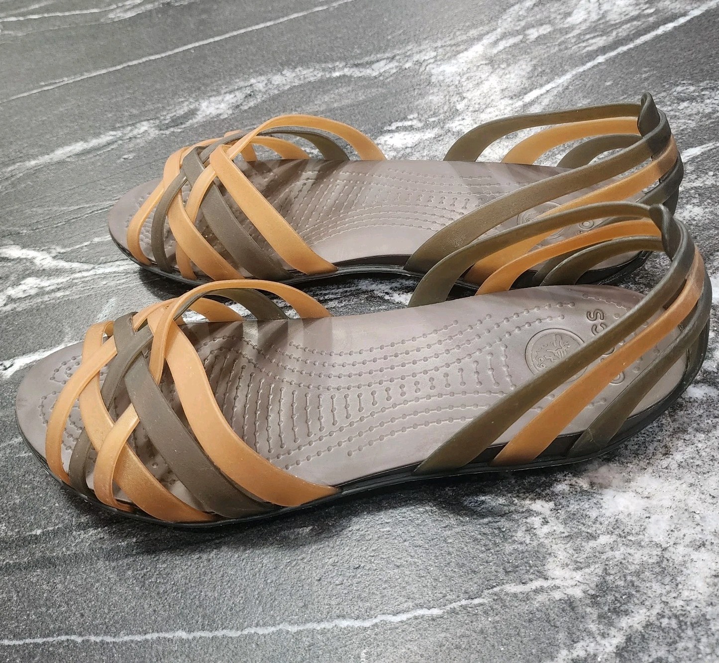 Crocs Womens Sandals Isabella Huarache Strappy Flats Espresso Bronze Sz 10 Jelly