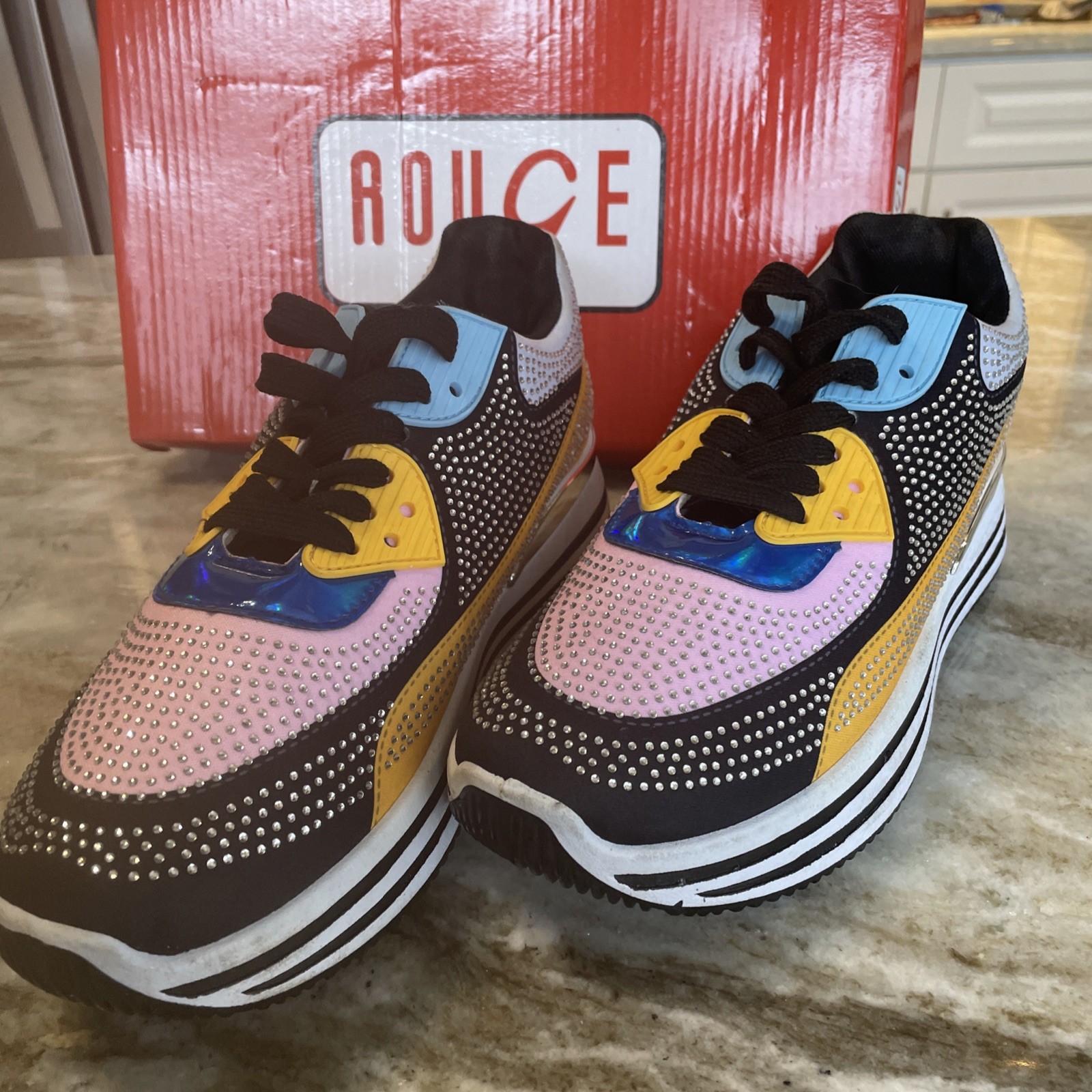 Rouge Liuliu Multicolored Bling Tennis Shoes Streetwear Size 9 Hip Hop Sparkle