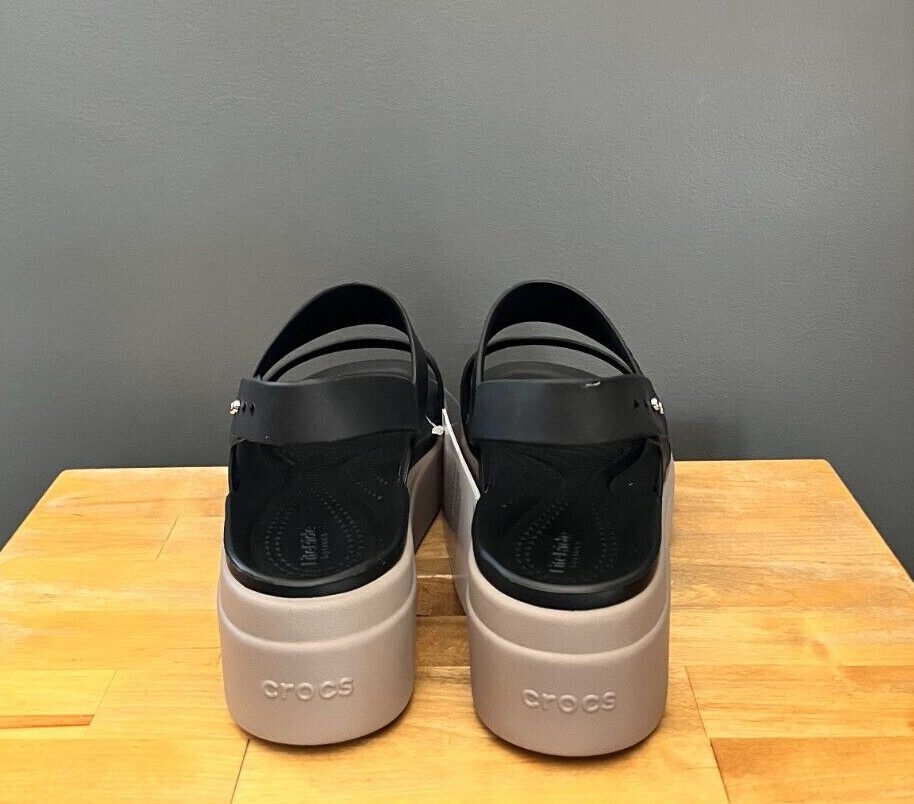 Crocs Women Black / Mushroom Brooklyn Low Wedge Sandals US 7, 8, 9 NWT