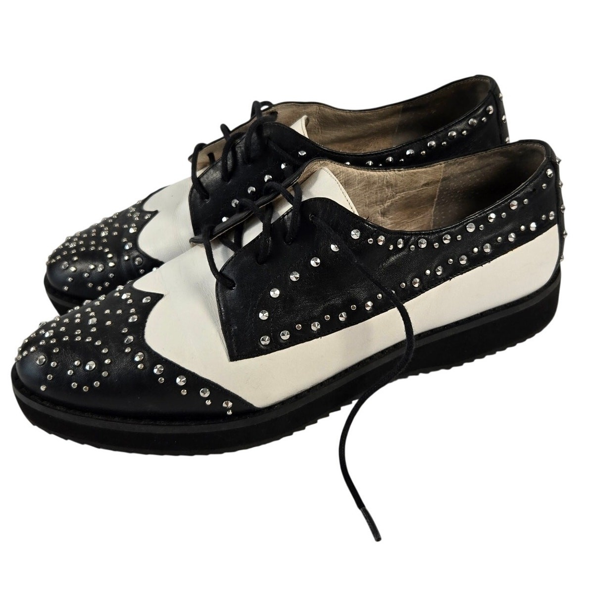 Michael Kors Sofie Studded Leather Oxford Calfskin Lace Up Platform Size 8.5