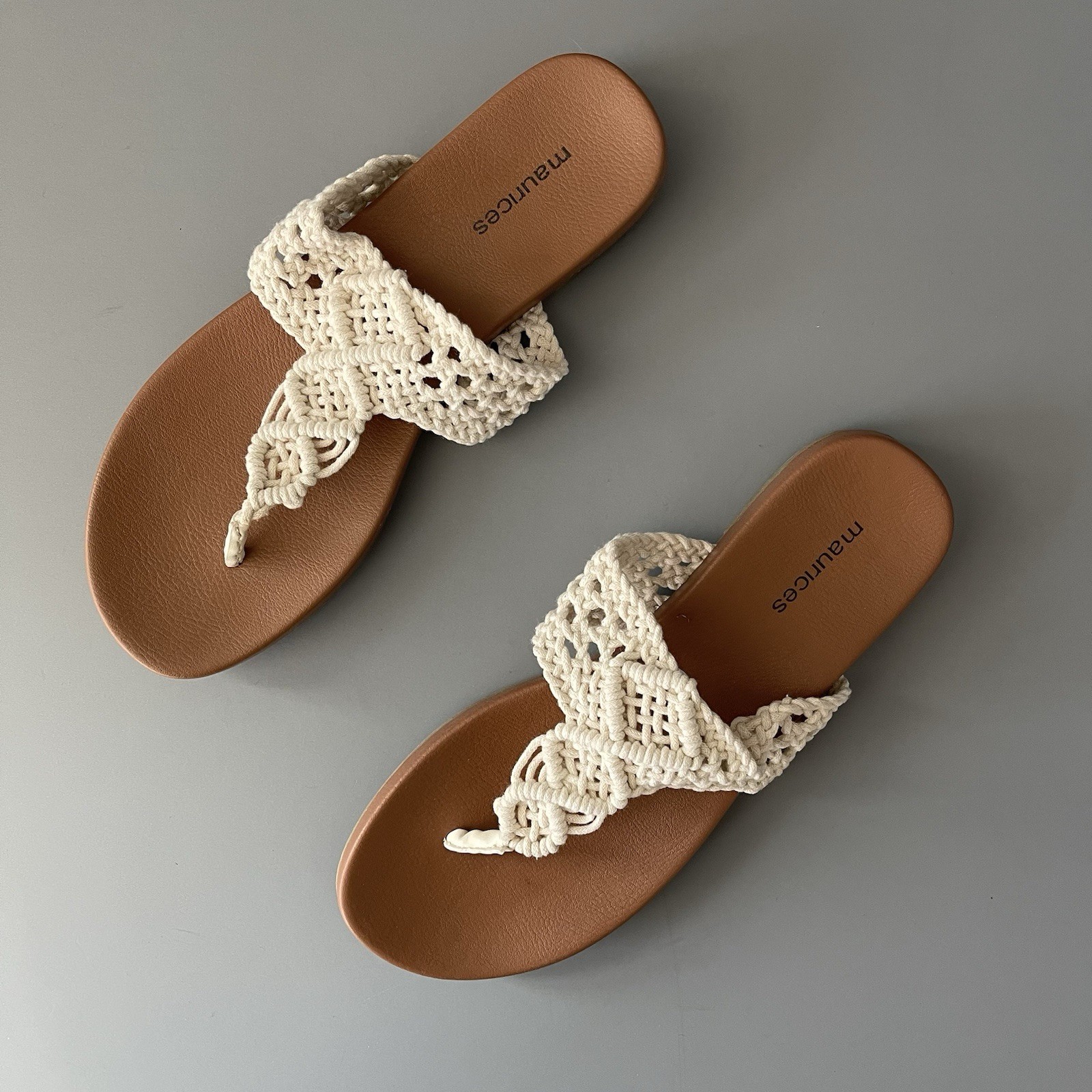 Maurices Raegan SuperCush Crochet Flip Flop 7 Ivory Coachella Gypsy Boho Beach