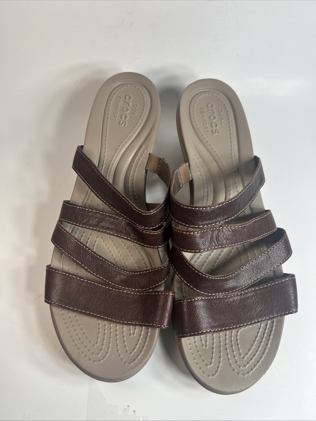 Crocs Wedge Sandals Women’s Size 11 W Brown Slides Casual Strappy Beach Pool