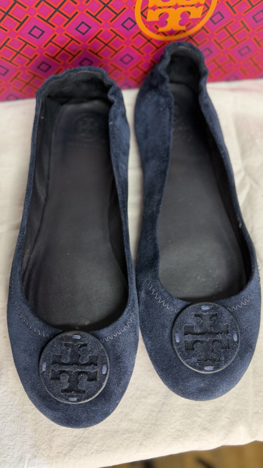 Tory Burch Minnie Ballet Flats Navy Blue Suede Women’s Shoes with Original Box