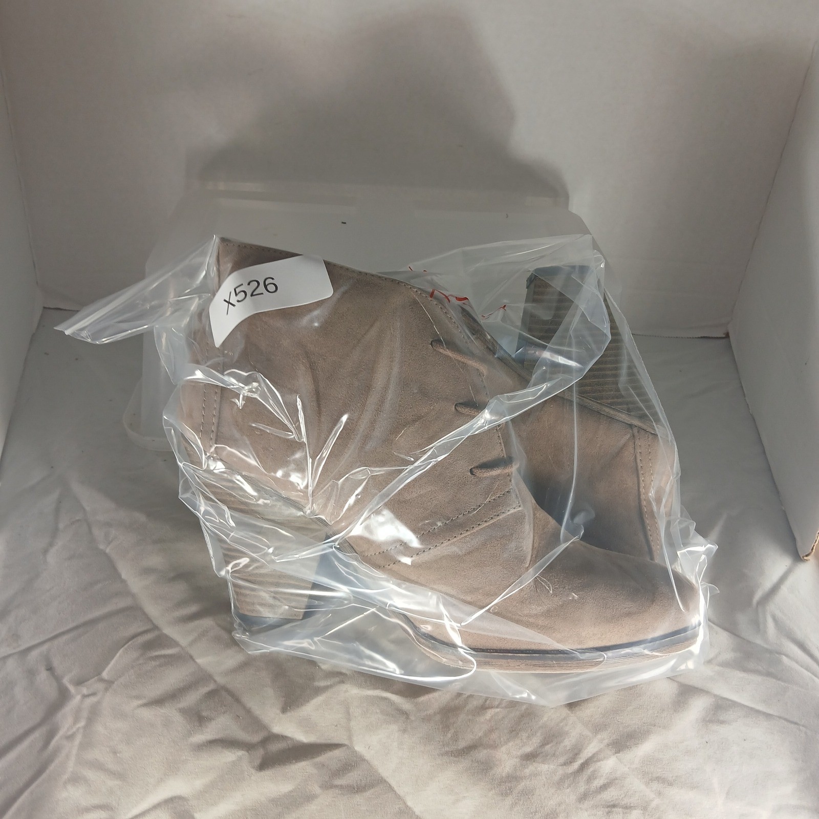 MIA Sage Lace Up Ankle Boots 10M Tan Faux Suede Stacked Heel Boho GG378A