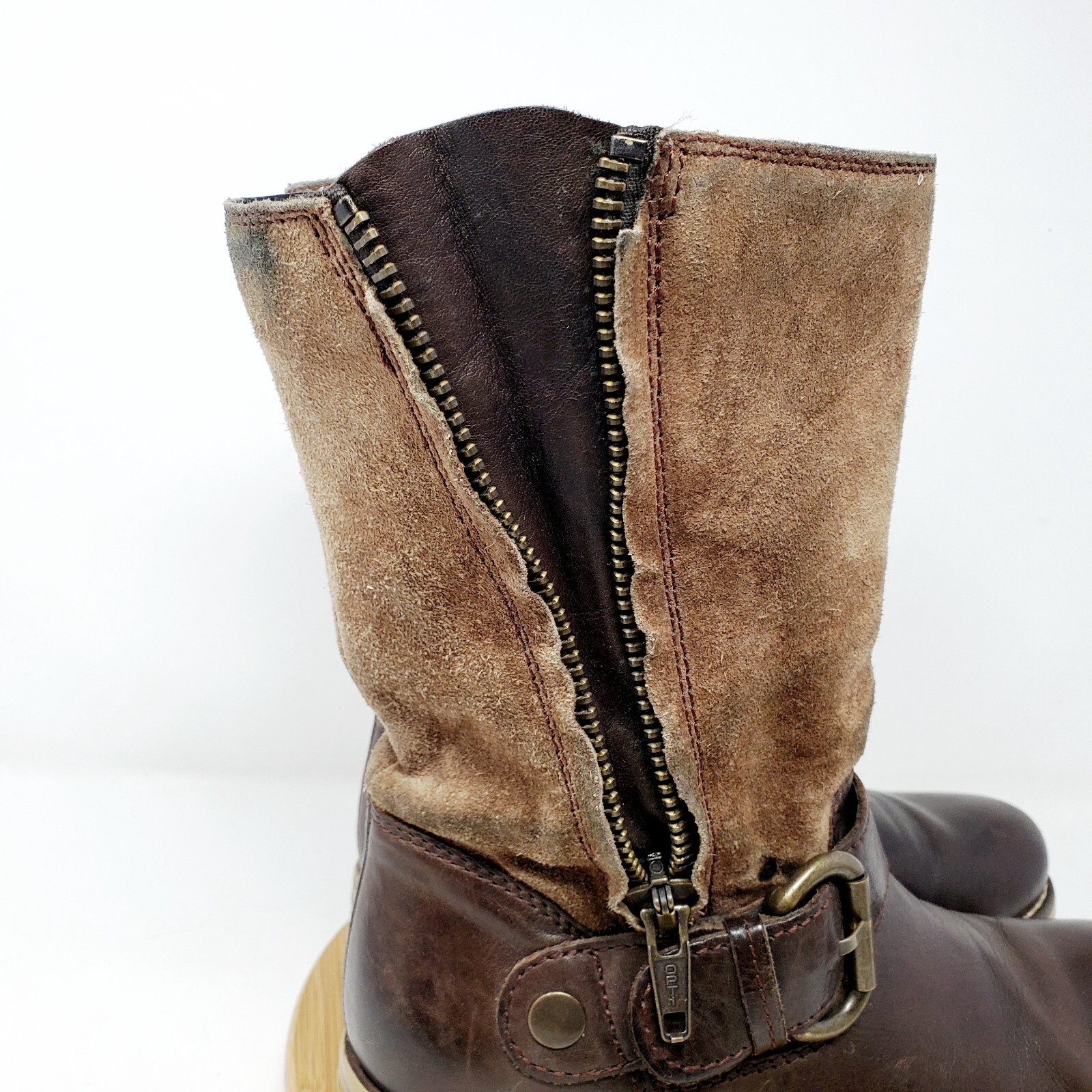 Clarks Majorca Isle Boots Womens 5.5 Brown Belted Buckle Moto Pull On Zip Shoes