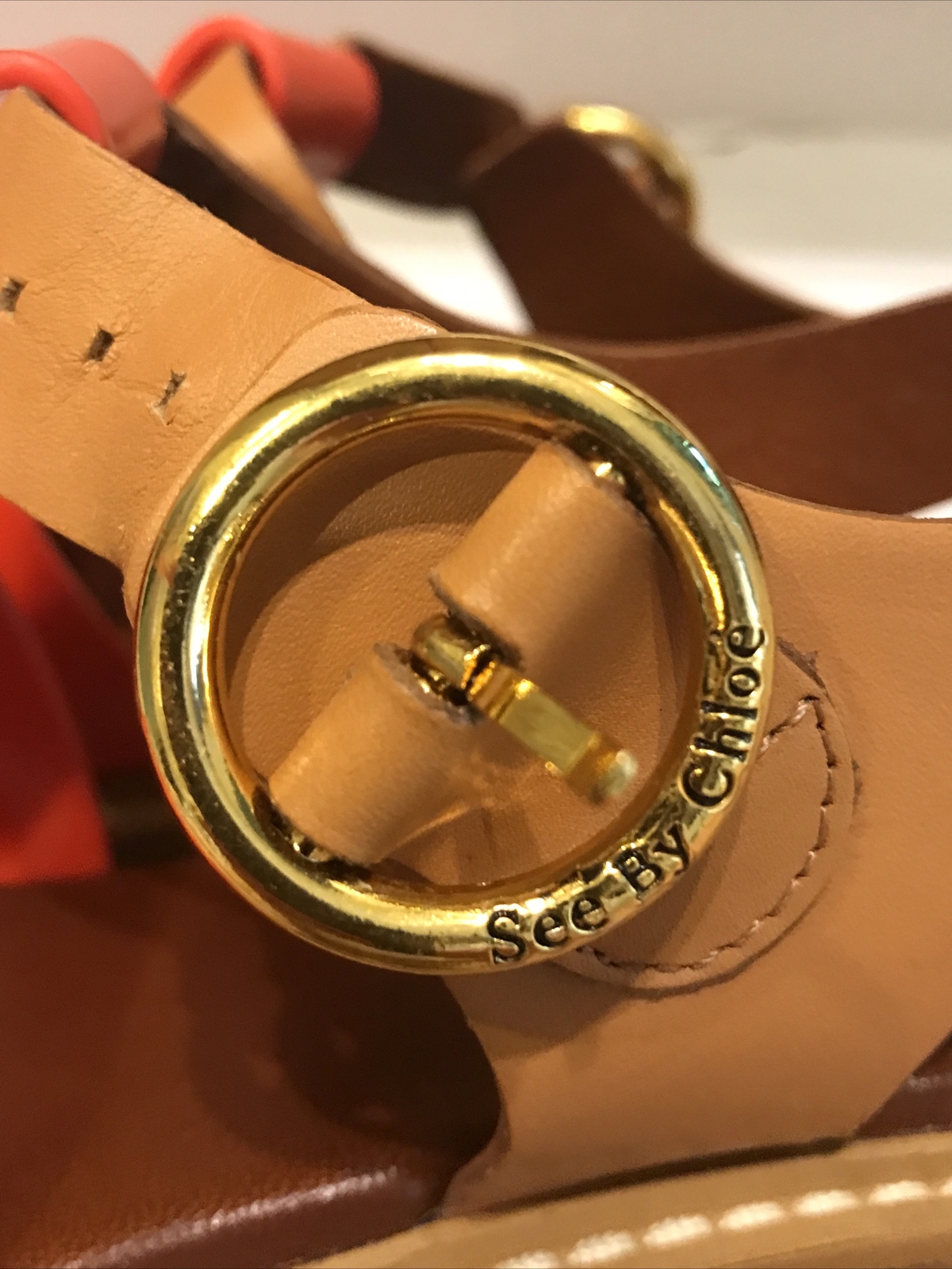 See By Chloe Fisherman Millye Orange Beige PV Rubber Sandals Size 8 38 New