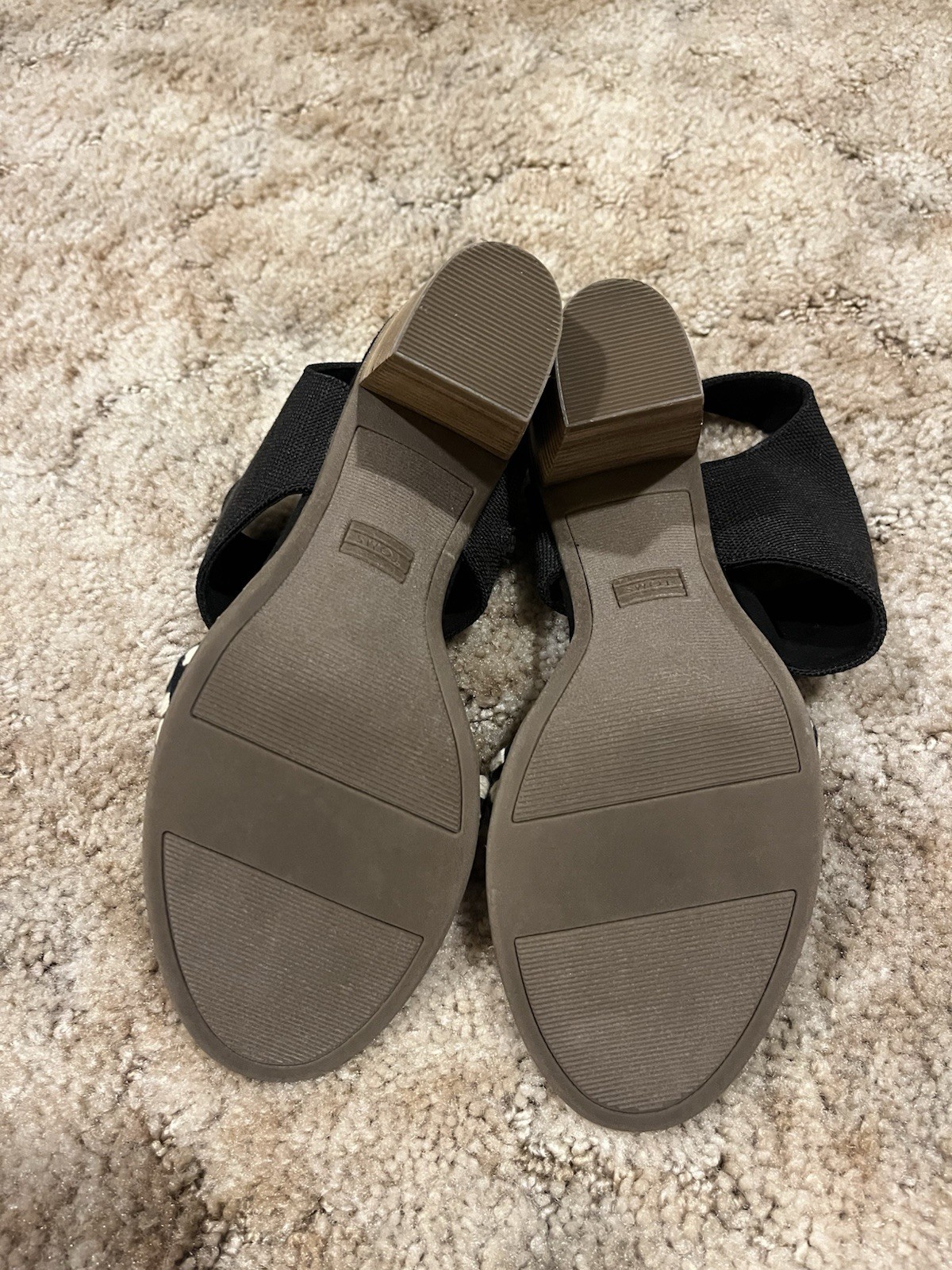 Toms Majorca Cutout Black Yarn Dye/ Global Woven Block Heel Sandals Size 9.5