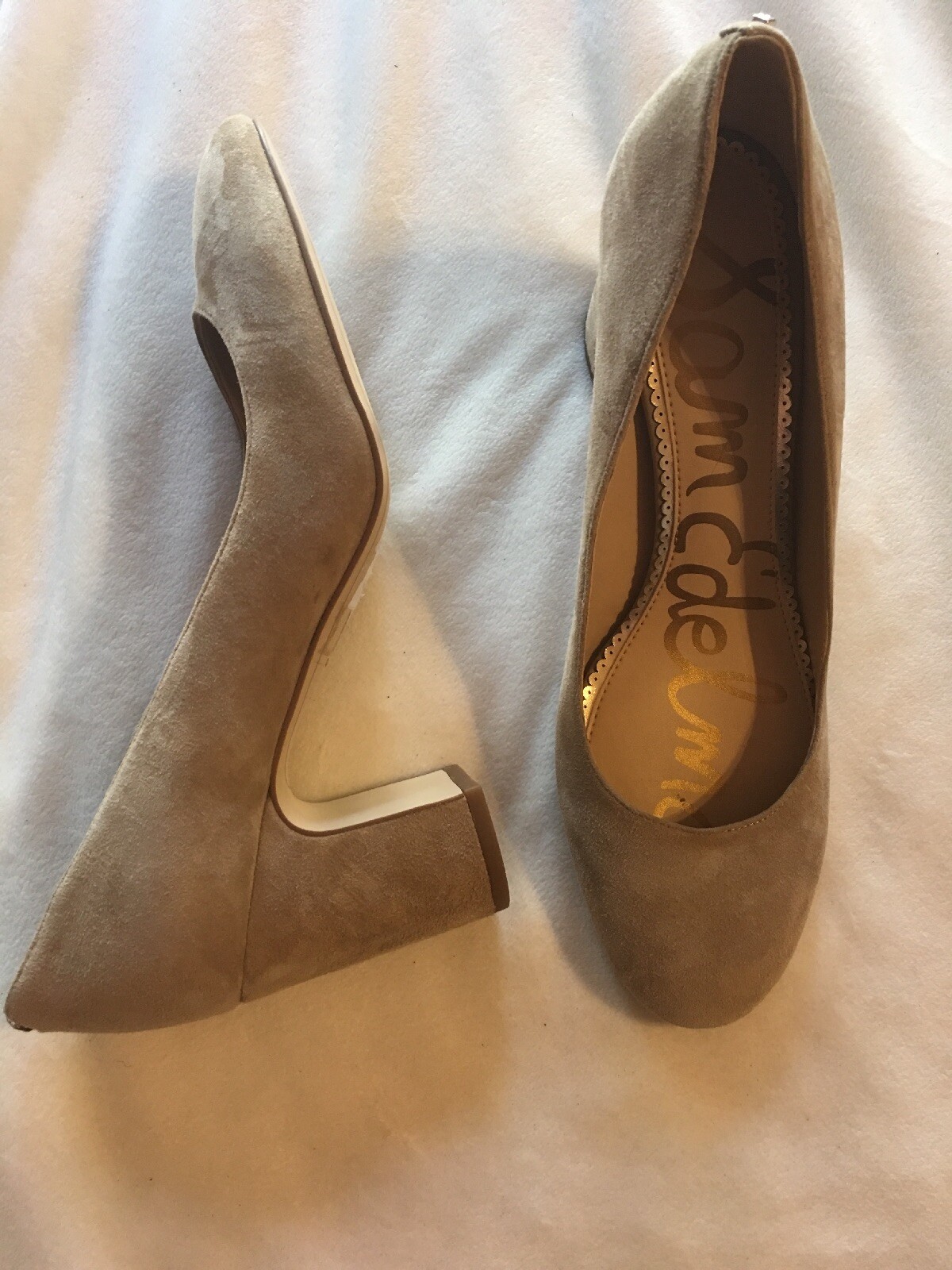 Sam Edelman JUNIE Round Toe Suede Pump Heel BEIGE SZ 9.5