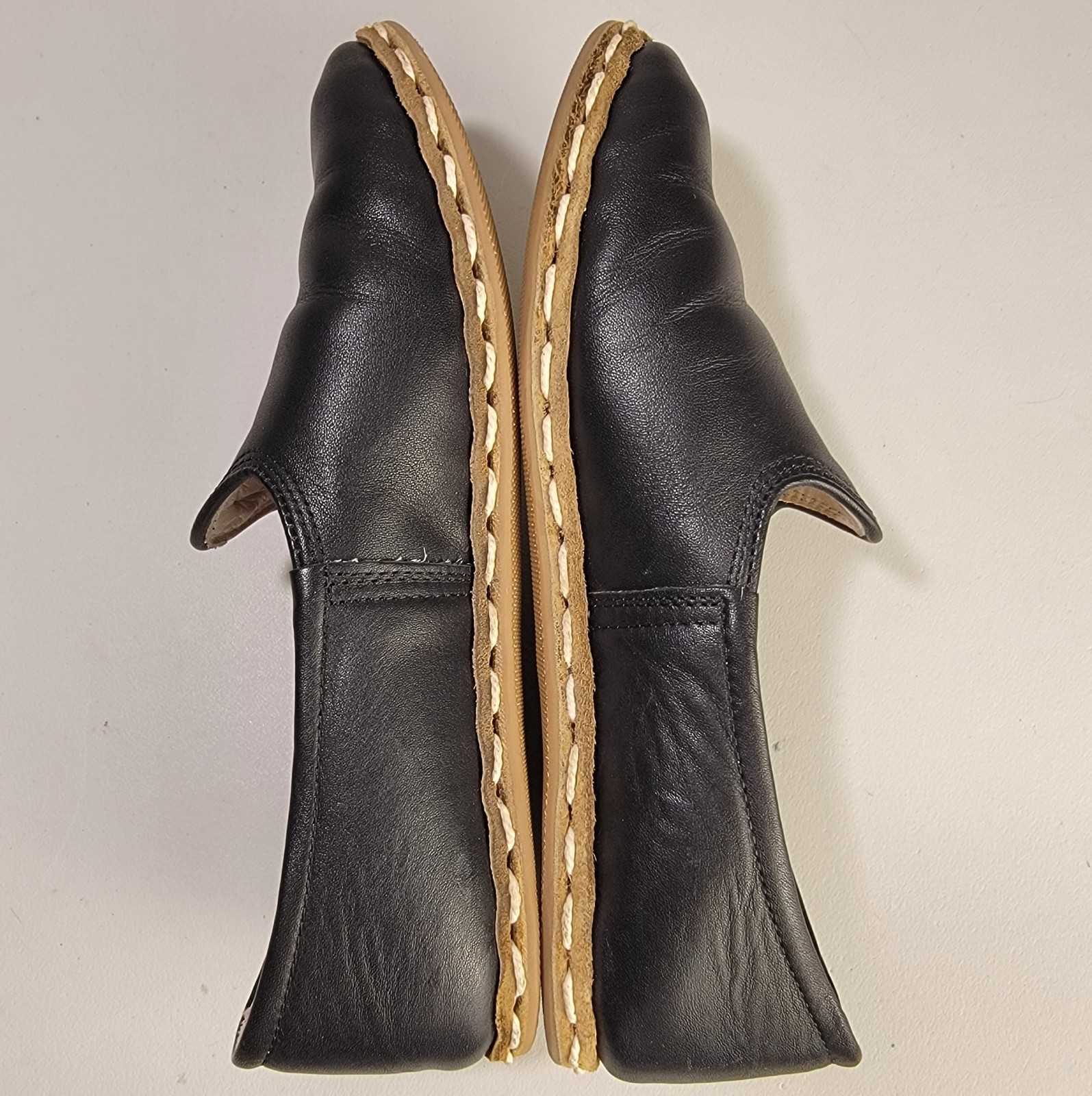 Sabah Women’s Slip On Shoes/Flats Glove Black Leather, Handmade, EU 37 US 6-6.5