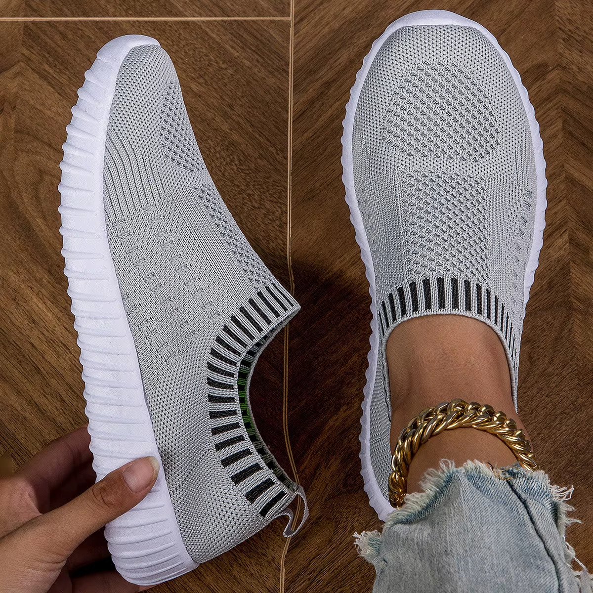Womens Breathable Knitted Trainers, Lightweight Mesh Outdoor Shoes Casual