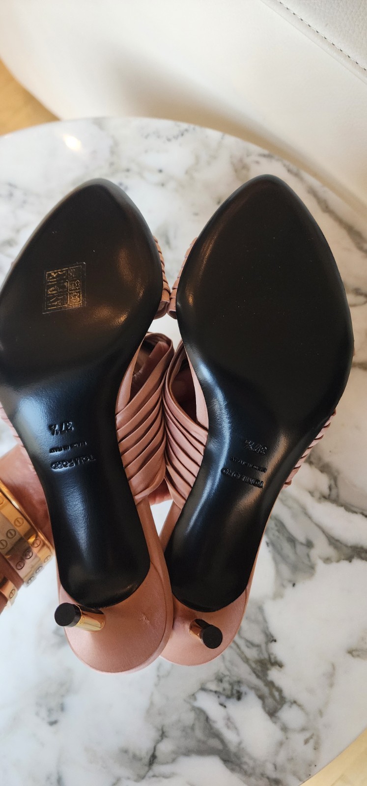 Tom Ford Pink Satin Knotted Slip On Slide Mule Size 37.5