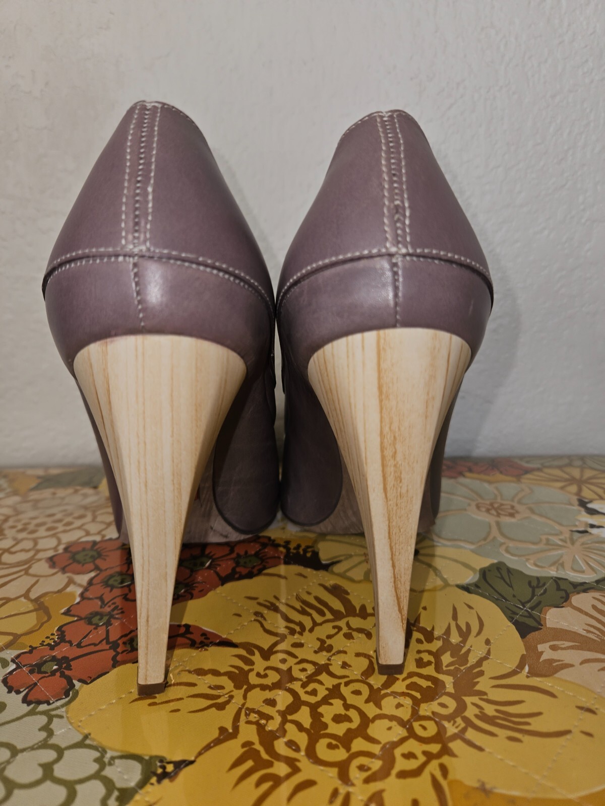 New Omelle Cecilia Gray Plum Calf Leather Heels Size 38 Booties Wood Heel