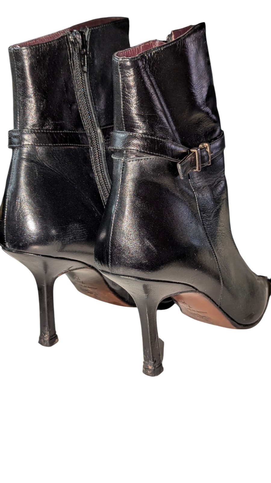 Vintage Albert Nipon Black Leather Pointed Toe Ankle Boots Heels Sz 7.5 M In Box