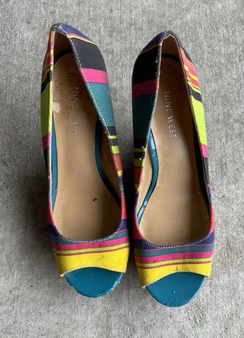 nine west wedge 6.5 Peep Toe Multicolored Striped