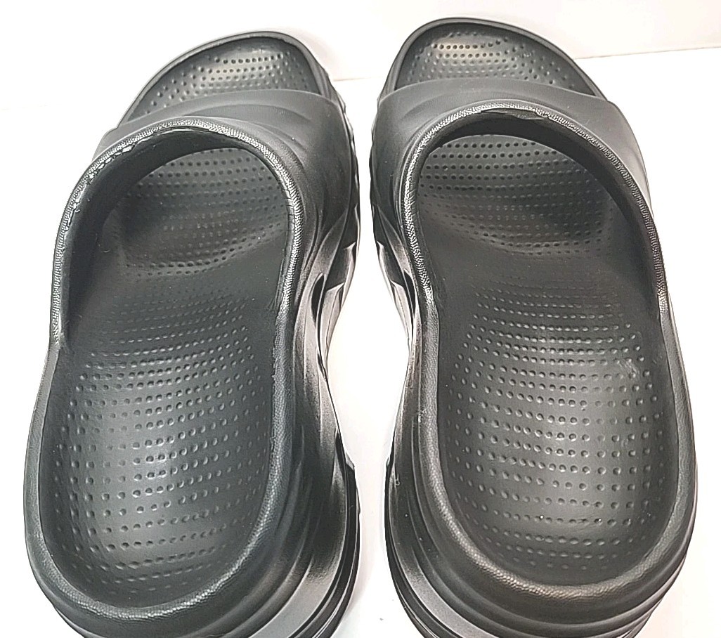 Womens 7 Black Wedge Platform Slide Flip Flops Beach Sandal Slip On Goth Fairy
