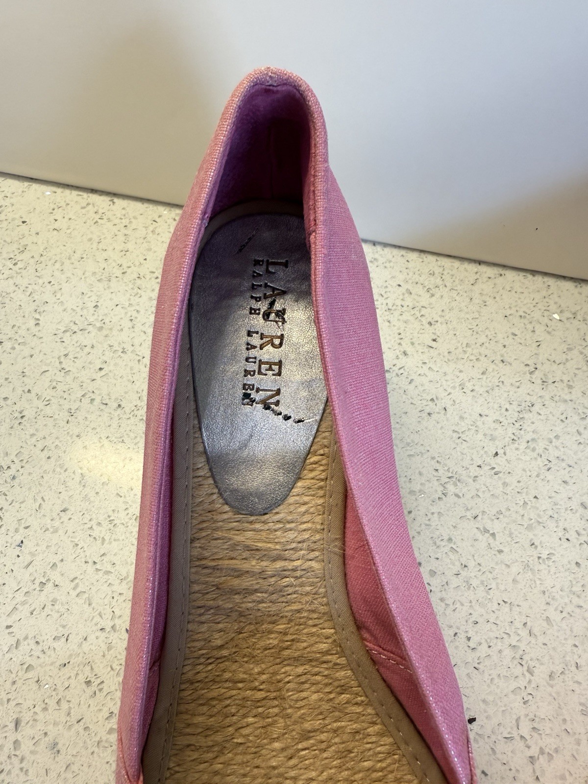 Lauren Ralph Lauren Cecilia Wedge Heels 8.5 B Linen Fuchsia Shantung Espadrille
