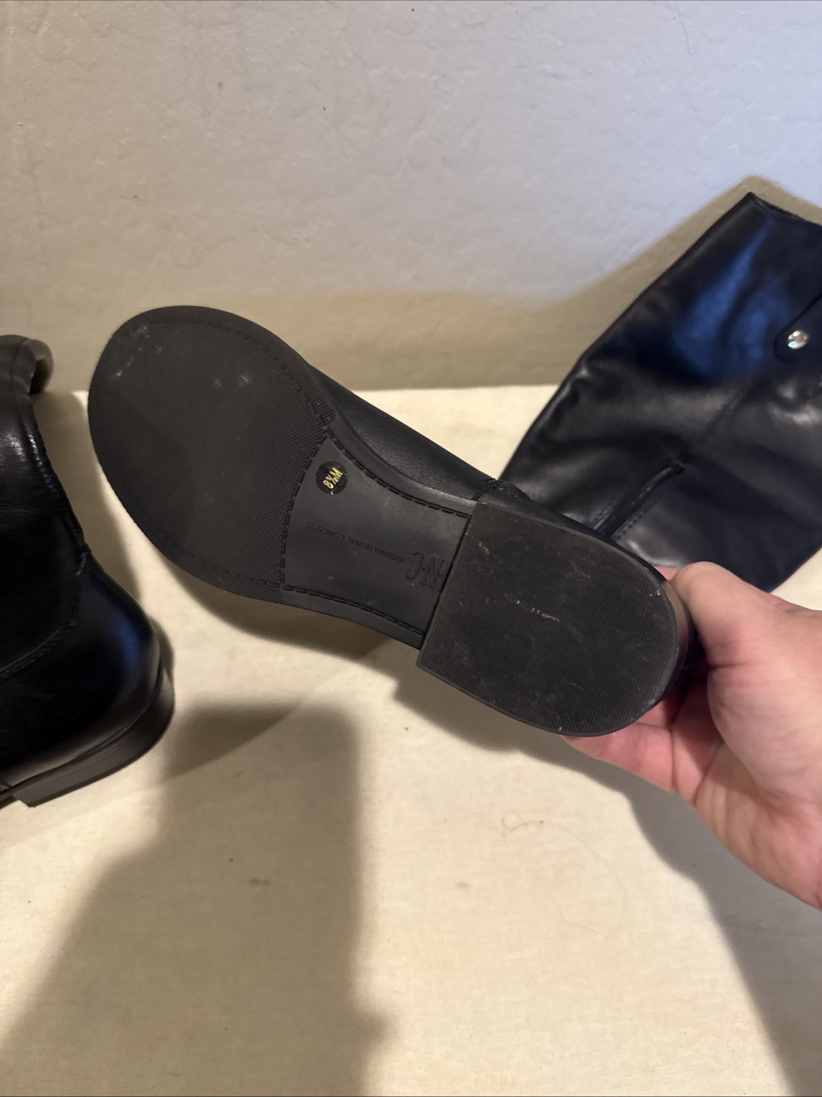 INC International Concepts Black Fawne Leather Boots Shoe Size 8.5M – New No Box