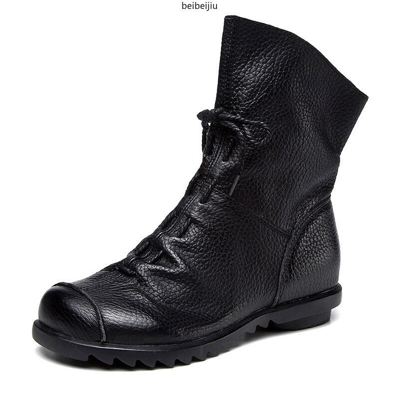 Womens Soft Leather Lace Up Ankle Boots High Top Moccasin Side Zip Comfort Shoes