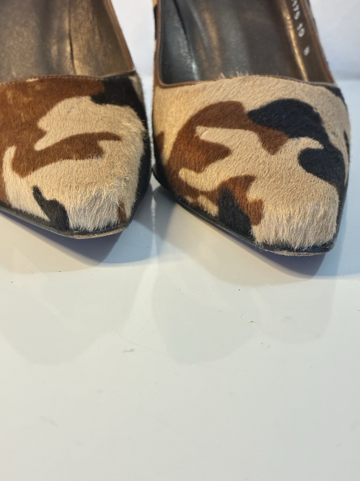 Stuart Weitzman 10B Women’s Fur/Leather Pointed Toe Slip-On Camo Print Pumps