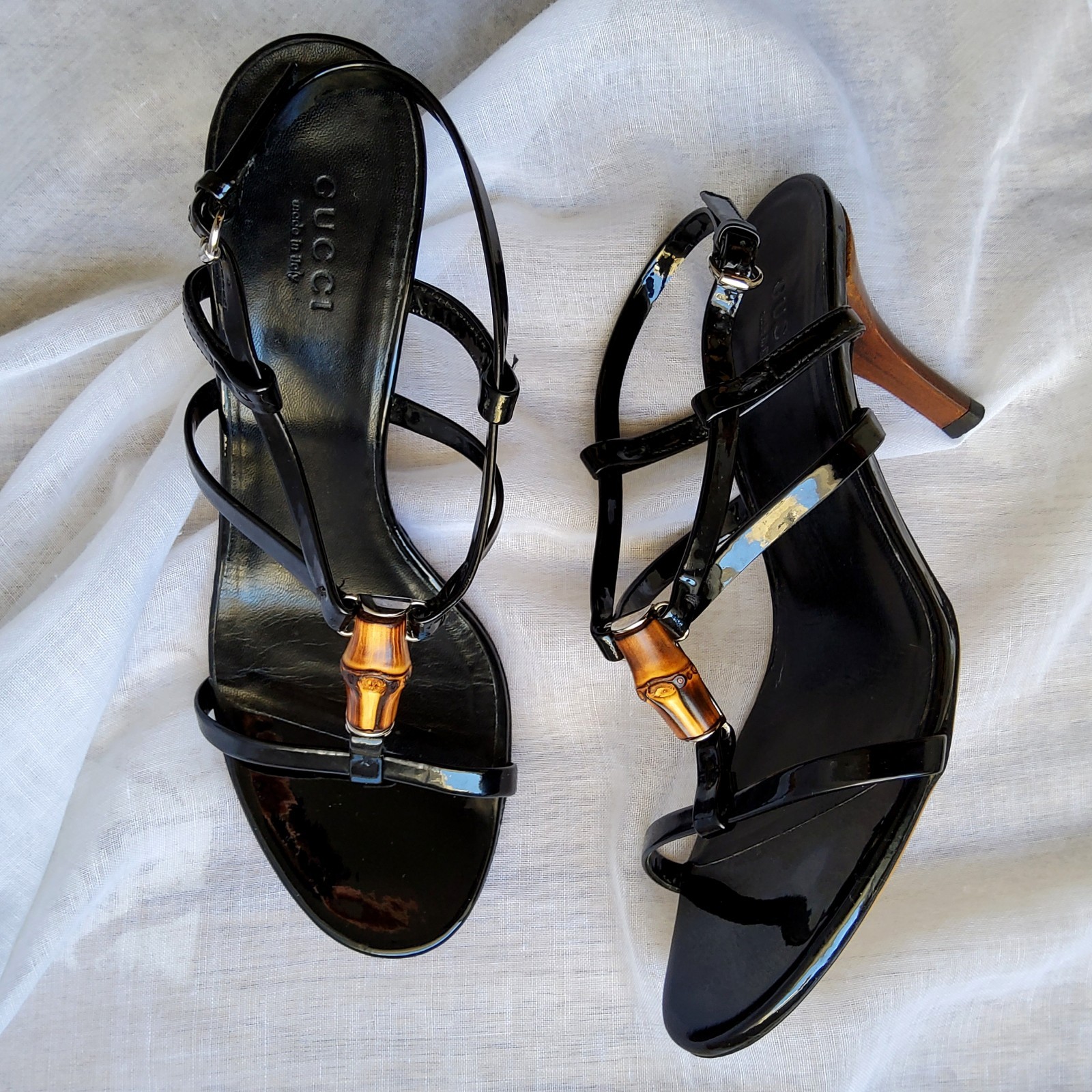 Gucci by Tom Ford vintage y2k bamboo patent leather sandal heels