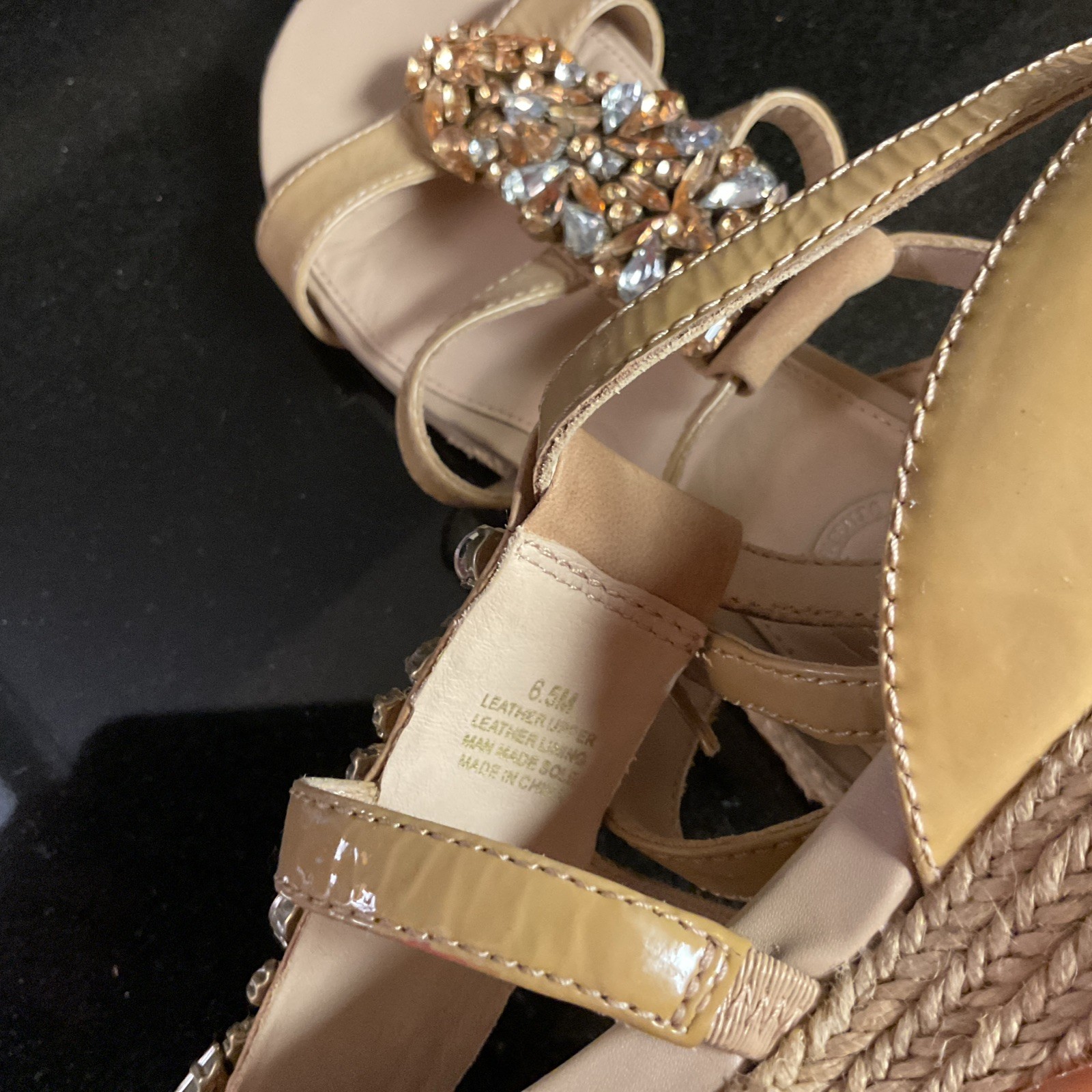 NURTURE By Lamaze Sandals Leather Gold Bling Rhinestones Wedges Sz 6.5,