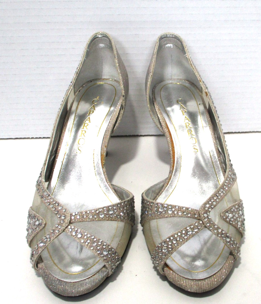Caparros MacKenzie Open Toe Heels Womens 7 Champagne Sparkle Dress Shoes