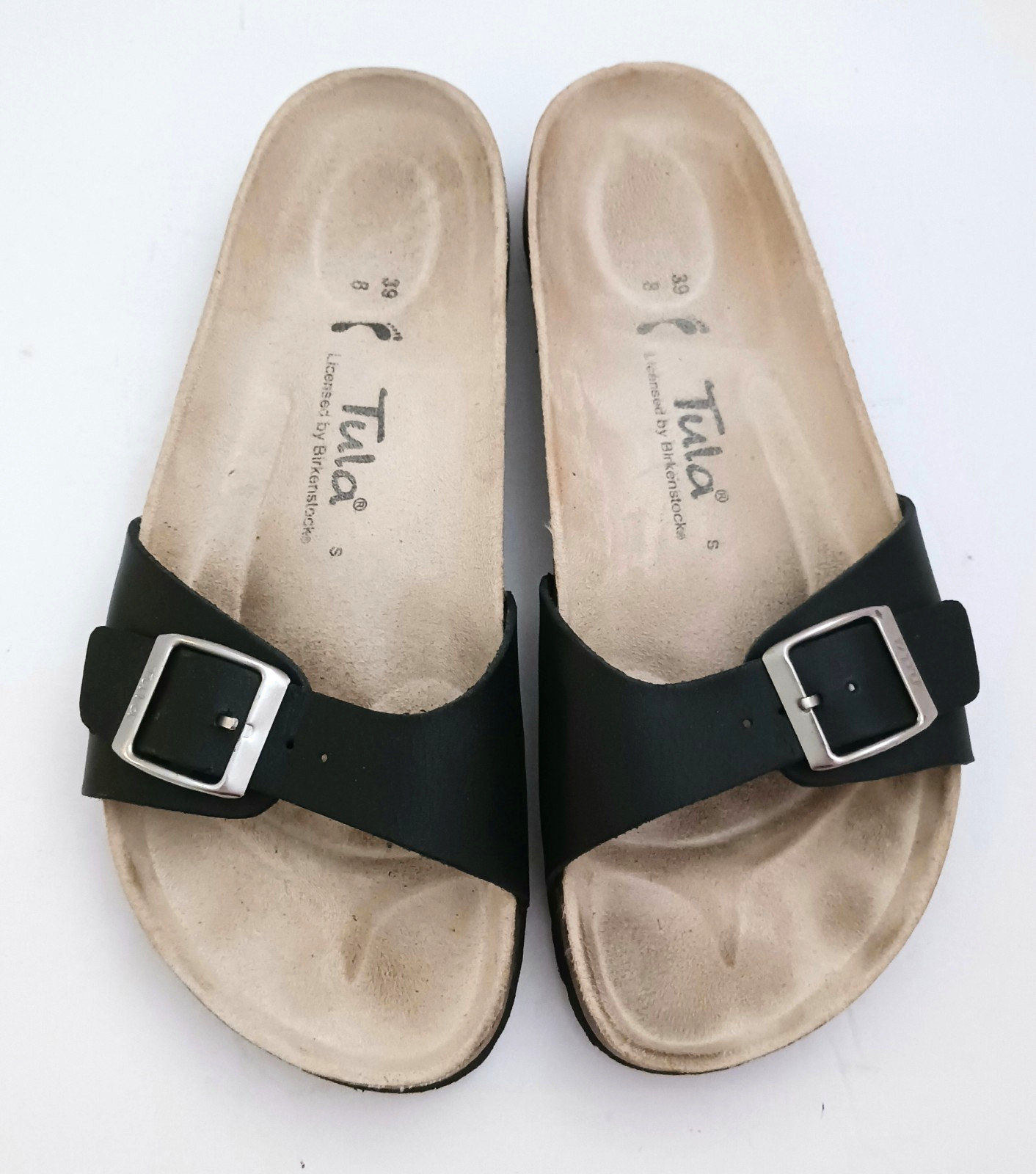 Tula Birkenstock Madrid Blk Birko Flor Single Strap Silver Buckle EU 39 8-8.5 N
