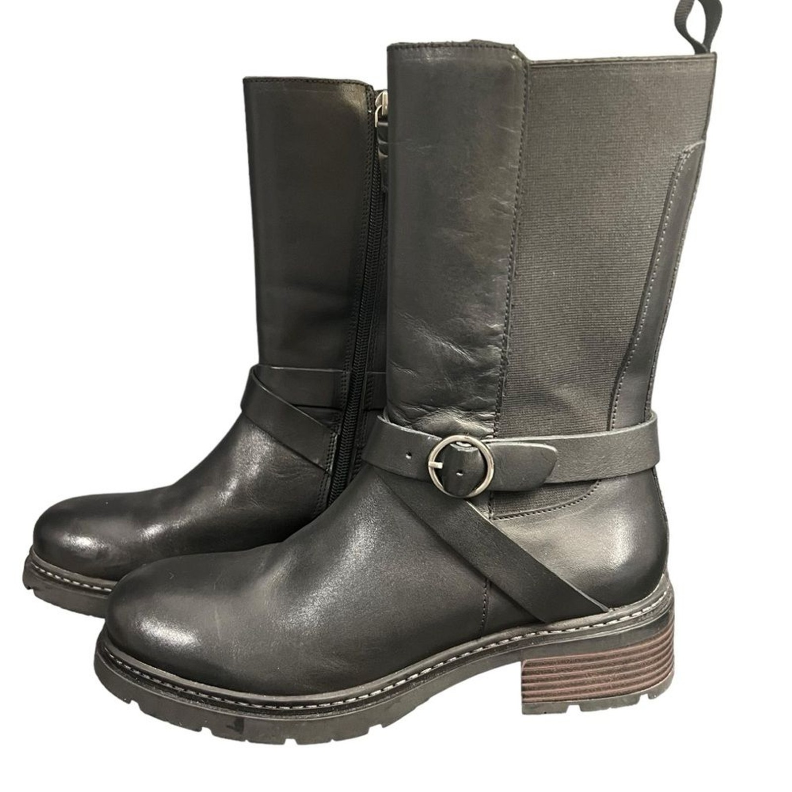 Softwalk Neenah Black Leather Zipper Motorcycle Boot Lug Sole Size 10N NWOT