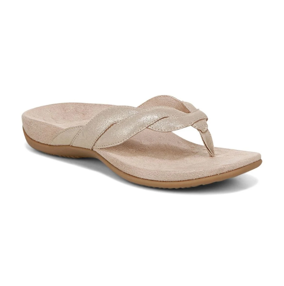 VIONIC Bella Braid Toe Post Sandal, Gold Shimmer Leather