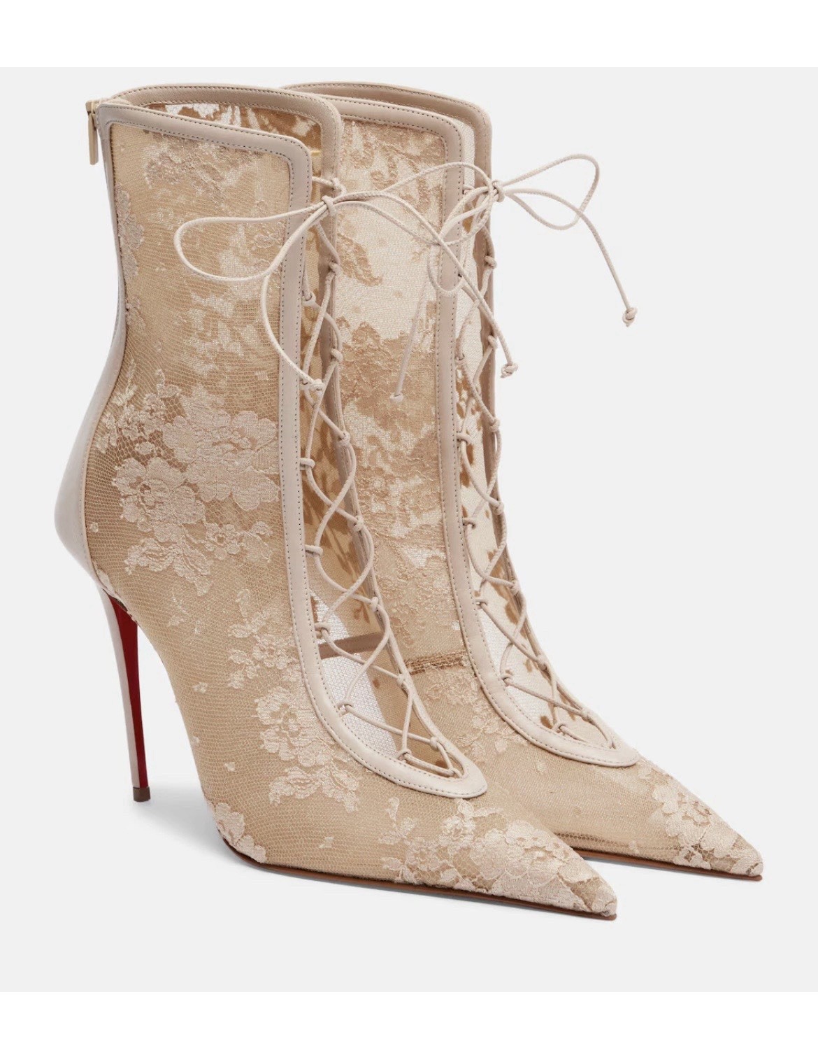 CHRISTIAN LOUBOUTIN KM LACE BOOTY 100 CORSET ANKLE STILETTO IVORY BOOTIE SZ 40