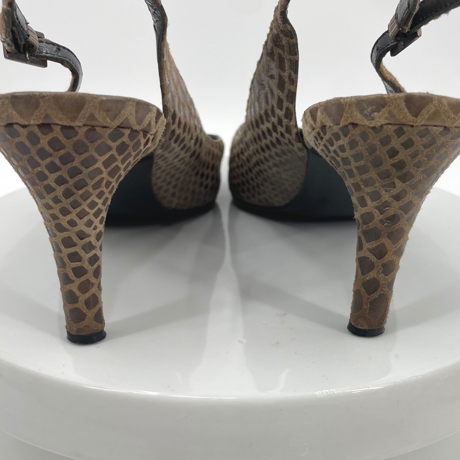 Stuart Weitzman Slingback Pumps Womens 8.5 Brown Leather Snakeskin Pointed Heel