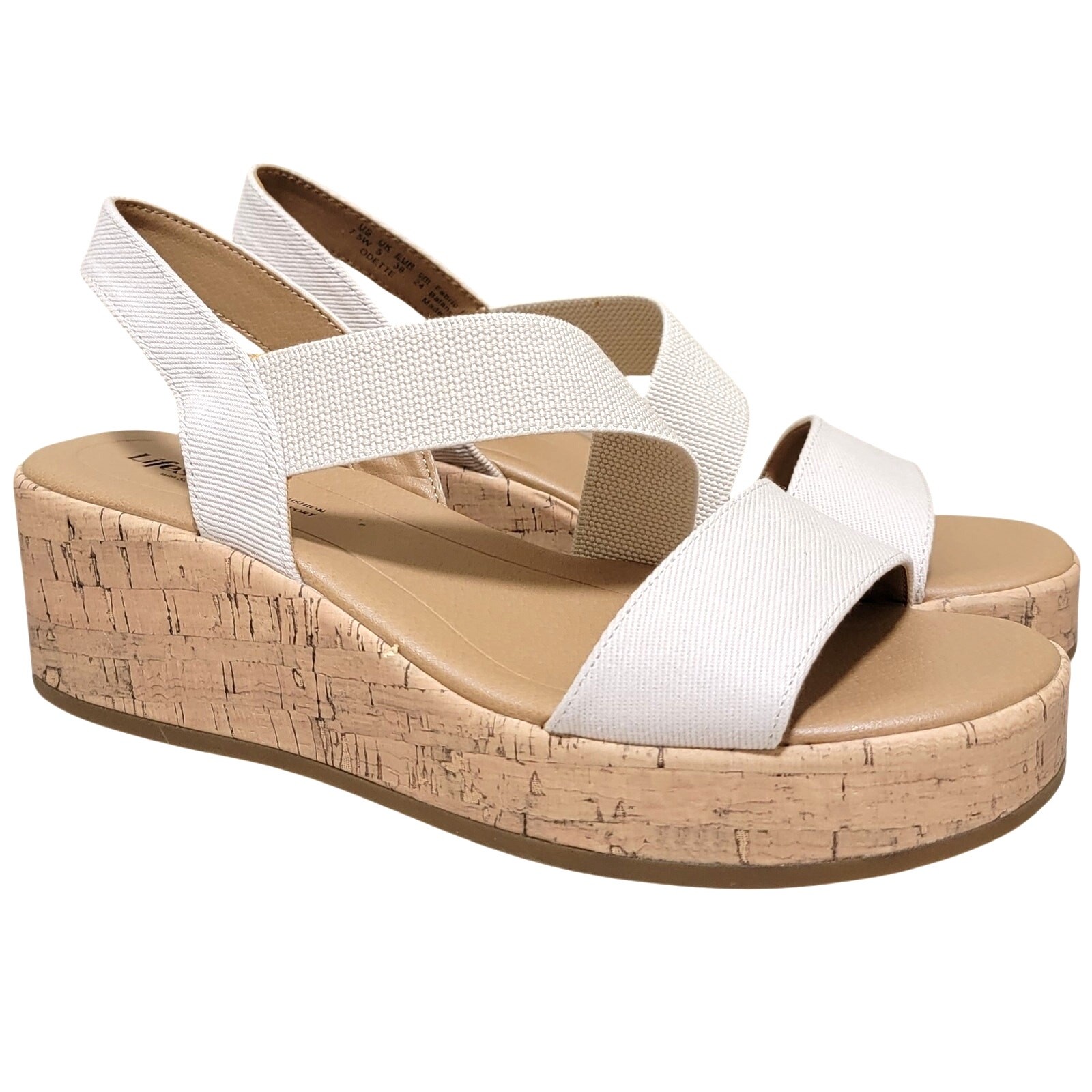 LifeStride Women Odette Slingback Cork Platform Sandals Size US 7.5W Bone White