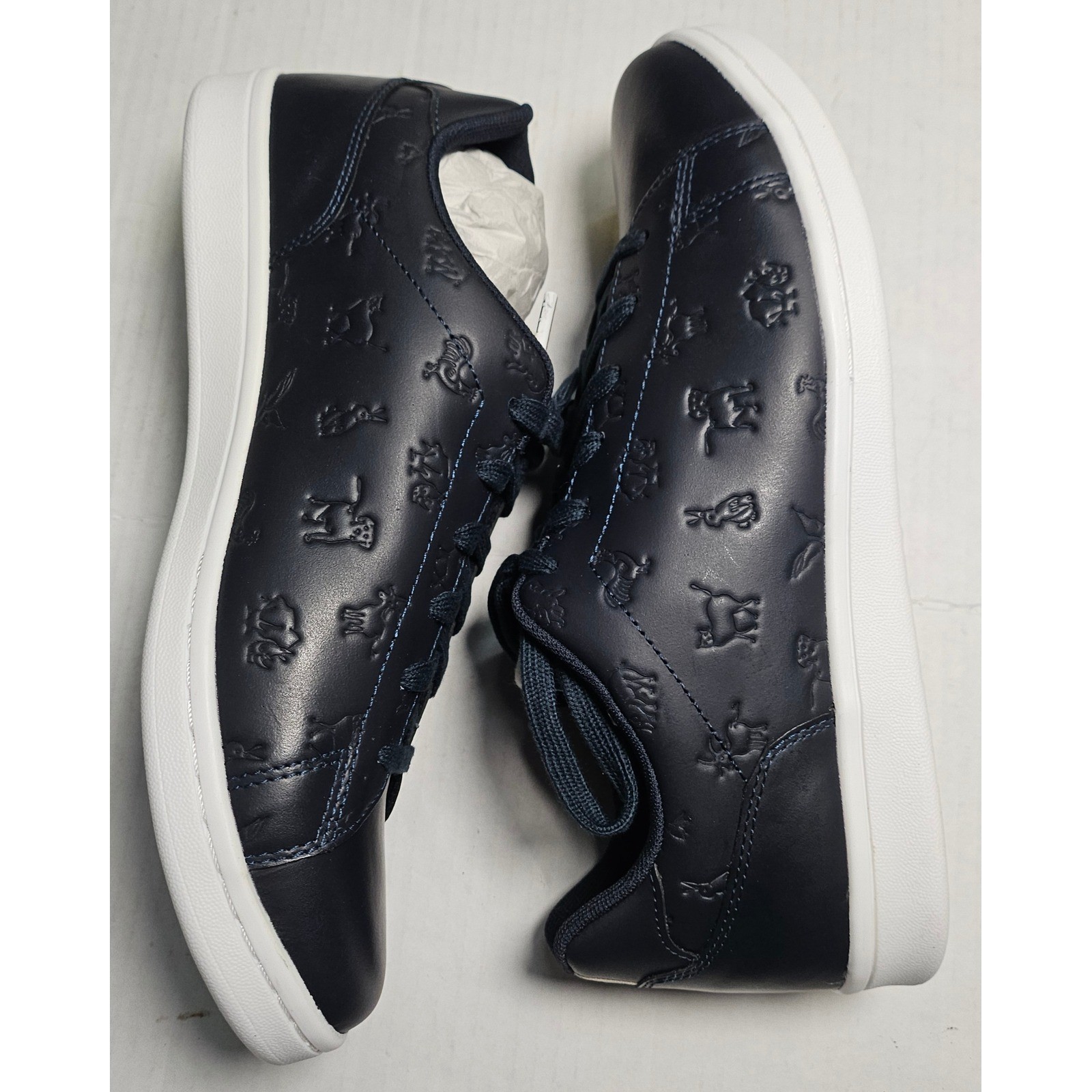 ED Ellen DeGeneres Chaboss Navy Blue Leather Embossed Animal Sneakers Womens 11W