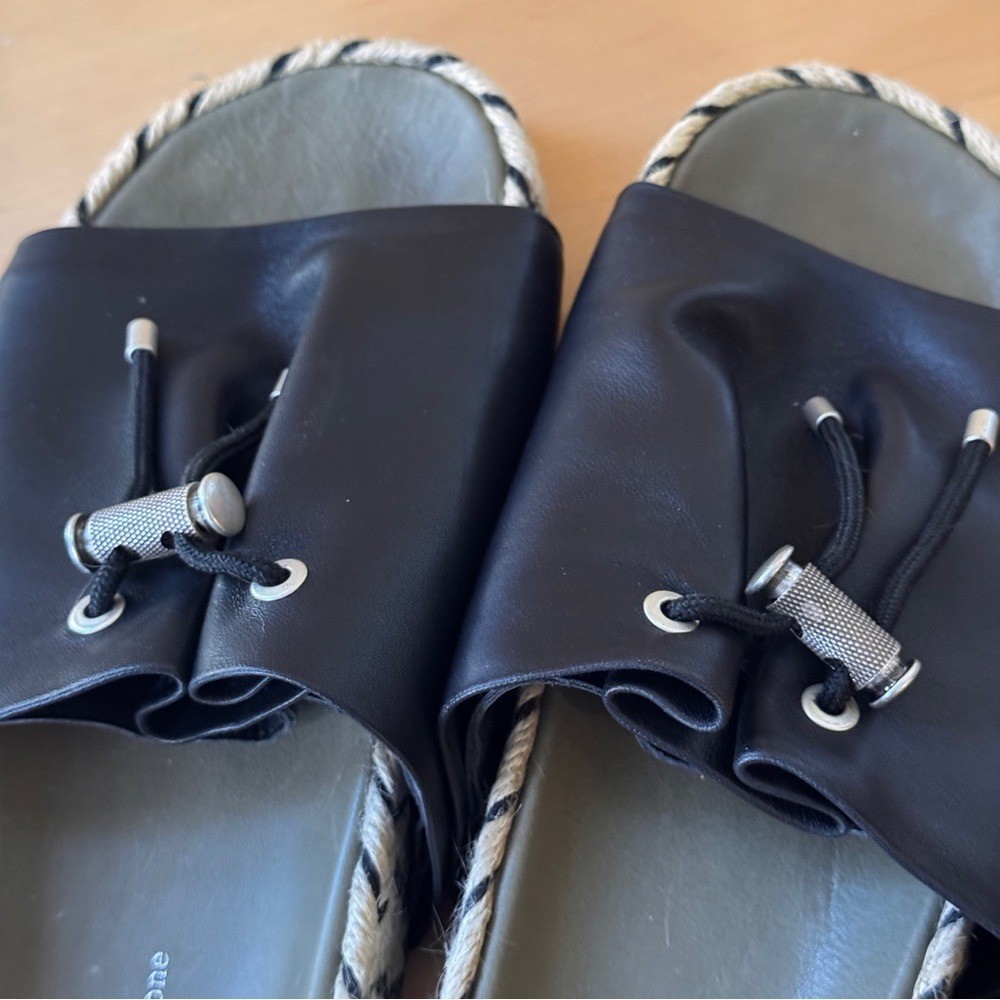 Rag & Bone Eva Espadrille Black Leather Slides Sandals 35 Tassel 5.5 Lamb Soft