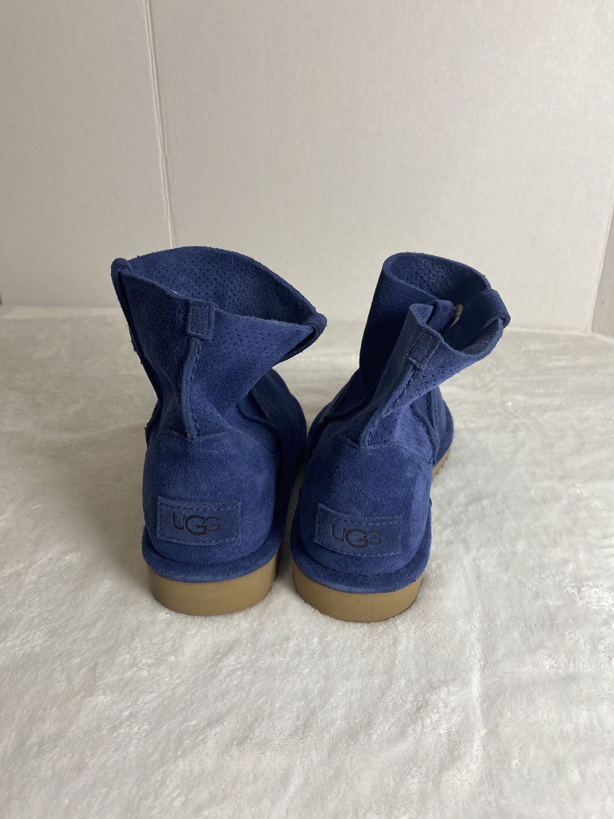 UGG Blue Suede Unlined Mini Perforated Winter/Spring Ankle Boots Size 8