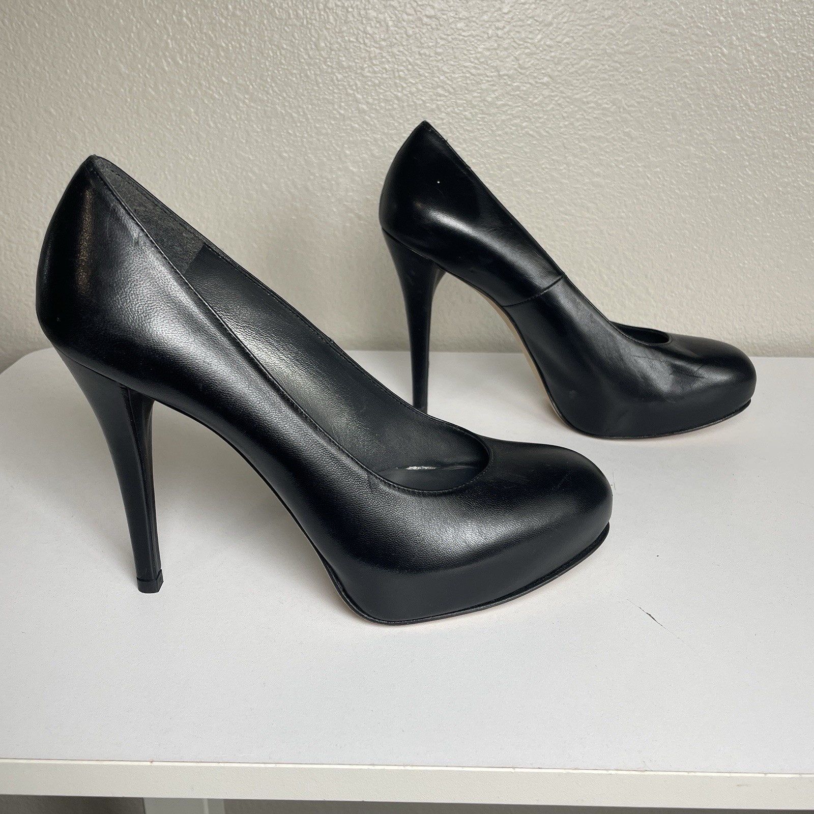 STUART WEITZMAN Size 7 M Black Leather Platform Pumps High Heels 4.75″ Y2K Siren
