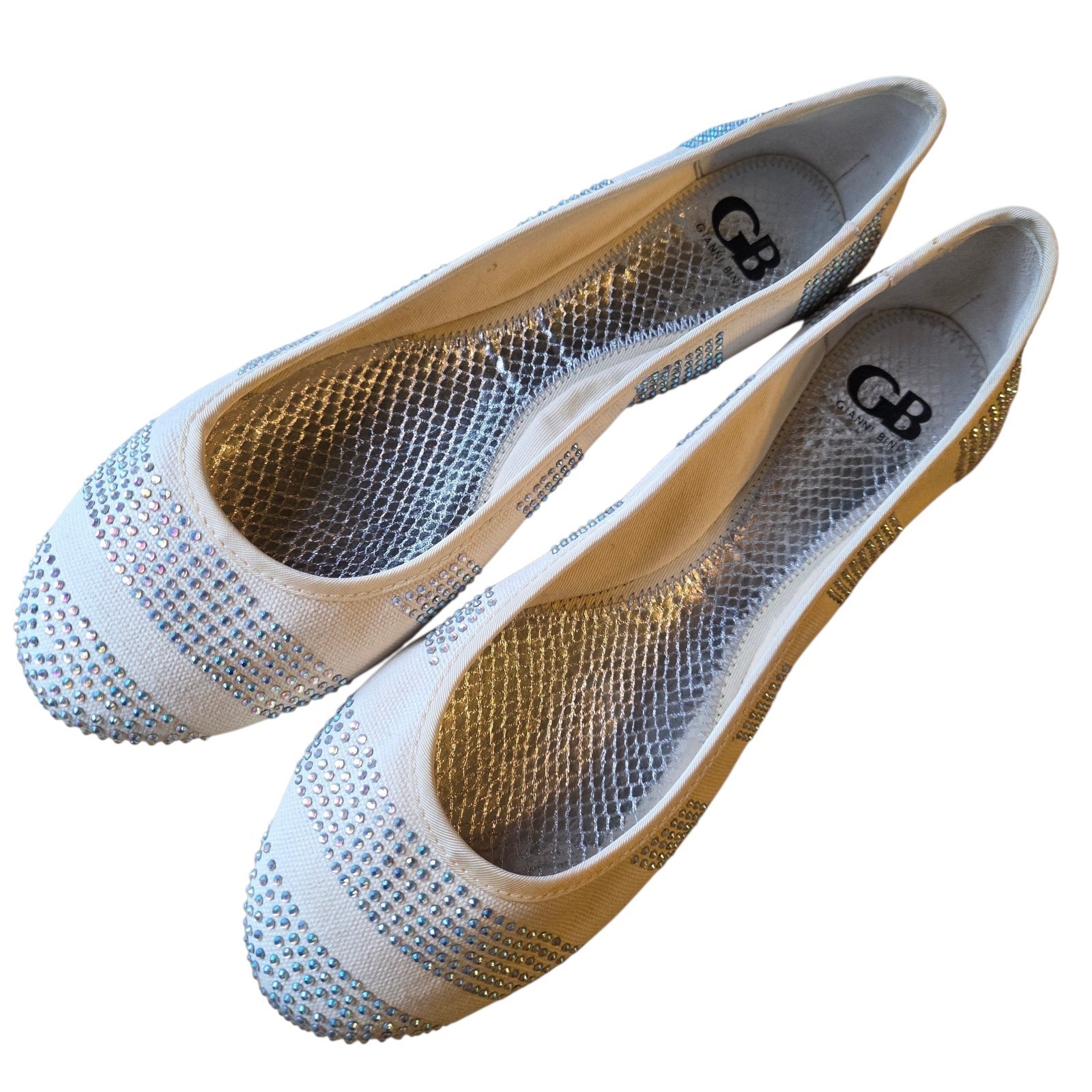 New Gianni Bini Sheek Style Natural Color Ballet Flats with Rhinestones 11M